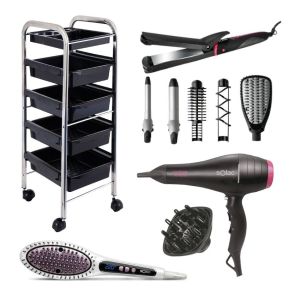 Solac – 7in1 Hair Styler, Hot Brush, Hair Dryer & 5 Tier Salon Trolley Solac – 7in1 Hair Styler, Hot Brush, Hair Dryer & 5 Tier Salon Trolley