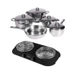 Xcalibur – Stainless Steel Cookware Set – 9 Piece with Hotplate – Black Xcalibur – Stainless Steel Cookware Set – 9 Piece with Hotplate – Black