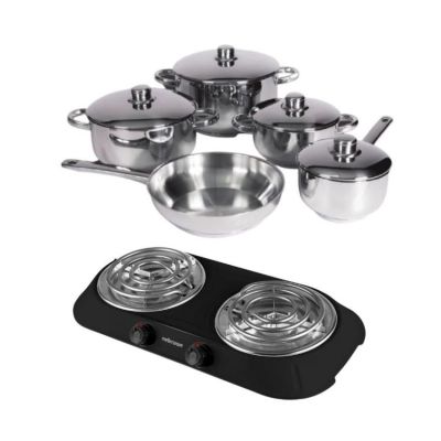 Xcalibur – Stainless Steel Cookware Set – 9 Piece with Hotplate – Black Xcalibur – Stainless Steel Cookware Set – 9 Piece with Hotplate – Black