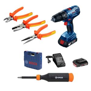 Bosch – Cordless Impact Drill,14pc Retractable Screwdriver & 3pc Plier Set Bosch – Cordless Impact Drill,14pc Retractable Screwdriver & 3pc Plier Set