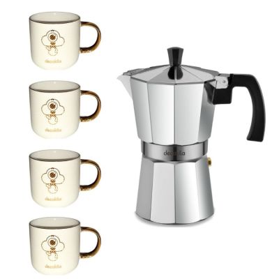 Decakila – Moka Espresso Pot- 6 Cups/300ml & Ceramic Mugs 330ml – Pack of 4 Decakila – Moka Espresso Pot- 6 Cups/300ml & Ceramic Mugs 330ml – Pack of 4