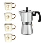Decakila – Moka Espresso Pot- 6 Cups/300ml & Ceramic Mugs 330ml – Pack of 4 Decakila – Moka Espresso Pot- 6 Cups/300ml & Ceramic Mugs 330ml – Pack of 4