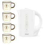 Mellerware- Tugela1.7L Corded Plastic Kettle & Ceramic Mugs 330ml-Pack of 4 Mellerware- Tugela1.7L Corded Plastic Kettle & Ceramic Mugs 330ml-Pack of 4