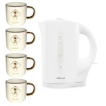 Mellerware -1.7L Cordless Plastic Kettle &Ceramic Mugs 330ml – Pack of 4 Mellerware -1.7L Cordless Plastic Kettle &Ceramic Mugs 330ml – Pack of 4
