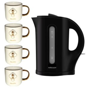 Mellerware – 1.7L Cordless Plastic Kettle & Ceramic Mugs 330ml – Pack of 4 Mellerware – 1.7L Cordless Plastic Kettle & Ceramic Mugs 330ml – Pack of 4