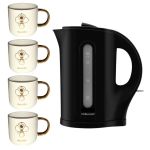 Mellerware – 1.7L Cordless Plastic Kettle & Ceramic Mugs 330ml – Pack of 4 Mellerware – 1.7L Cordless Plastic Kettle & Ceramic Mugs 330ml – Pack of 4