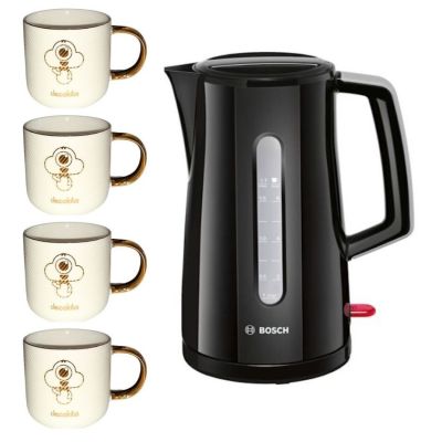 Bosch – Compact Cordless Kettle & Ceramic Mugs 330ml – Pack of 4 Bosch – Compact Cordless Kettle & Ceramic Mugs 330ml – Pack of 4