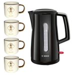 Bosch – Compact Cordless Kettle & Ceramic Mugs 330ml – Pack of 4 Bosch – Compact Cordless Kettle & Ceramic Mugs 330ml – Pack of 4
