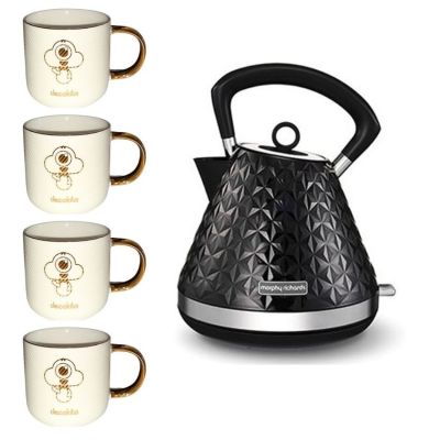 Morphy Richards – 1.5L BlackPlastic Kettle & Ceramic Mugs 330ml- Pack of 4 Morphy Richards – 1.5L BlackPlastic Kettle & Ceramic Mugs 330ml- Pack of 4