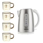 Taurus -Cordless Stainless Steel 1.7L Kettle & Ceramic Mugs 330ml-Pack of 4 Taurus -Cordless Stainless Steel 1.7L Kettle & Ceramic Mugs 330ml-Pack of 4