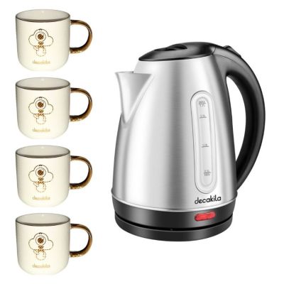 Decakila – Stainless Steel Kettle – 1.7L & Ceramic Mugs 330ml – Pack of 4 Decakila – Stainless Steel Kettle – 1.7L & Ceramic Mugs 330ml – Pack of 4