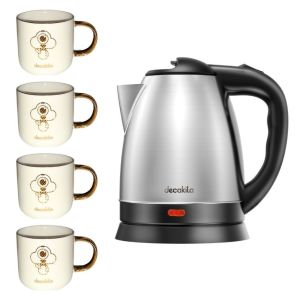Decakila – Stainless Steel Kettle 1.5L & Ceramic Mugs 330ml – Pack of 4 Decakila – Stainless Steel Kettle 1.5L & Ceramic Mugs 330ml – Pack of 4
