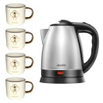 Decakila – Stainless Steel Kettle 1.5L & Ceramic Mugs 330ml – Pack of 4 Decakila – Stainless Steel Kettle 1.5L & Ceramic Mugs 330ml – Pack of 4