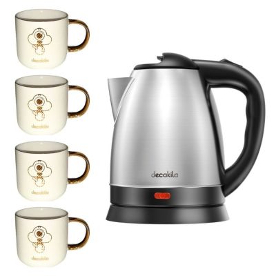 Decakila – Stainless Steel Kettle 1.5L & Ceramic Mugs 330ml – Pack of 4 Decakila – Stainless Steel Kettle 1.5L & Ceramic Mugs 330ml – Pack of 4