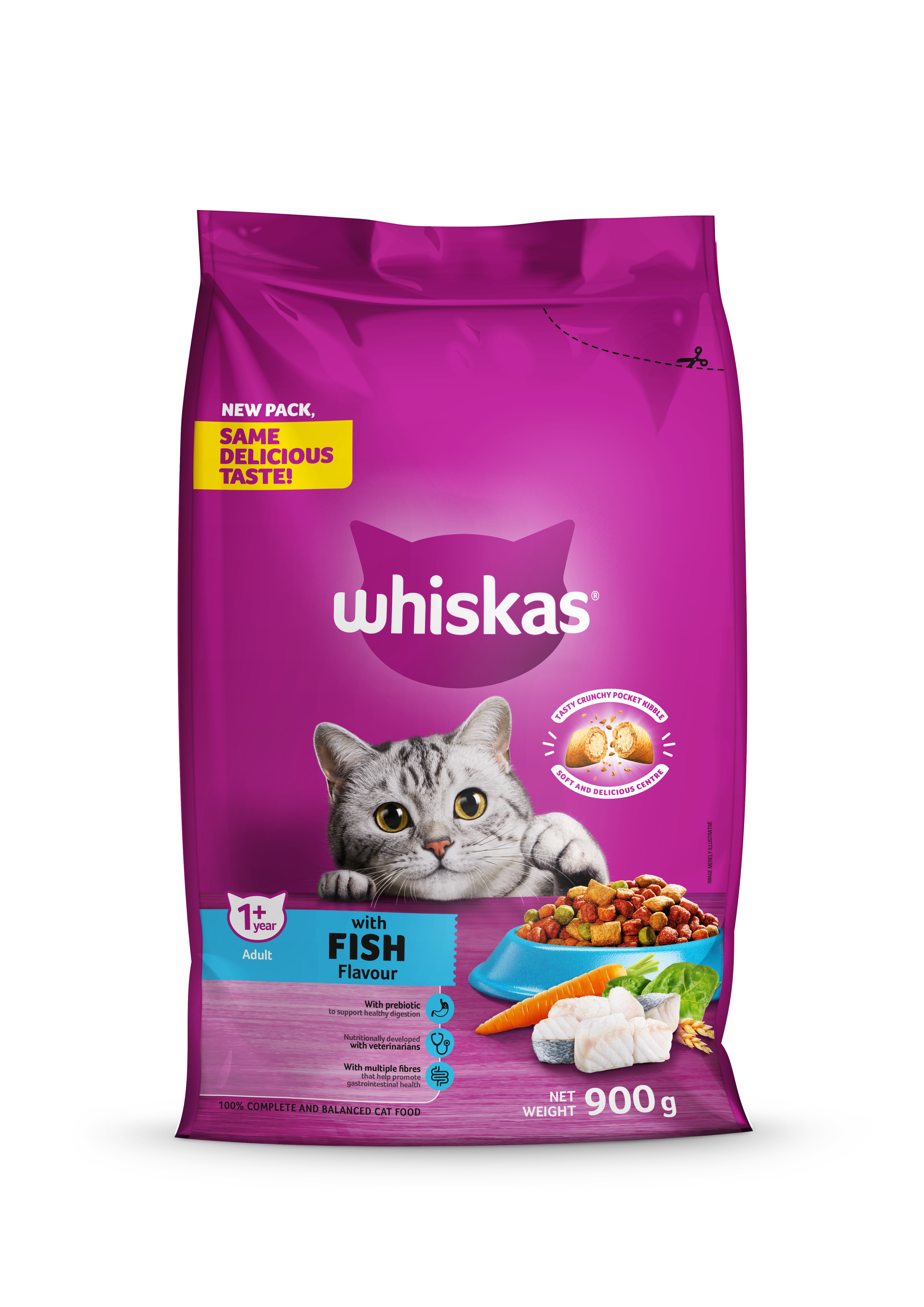 Whiskas Dry Adult Cat Food with Fish Flavour 900g Whiskas Dry Adult Cat Food with Fish Flavour 900g