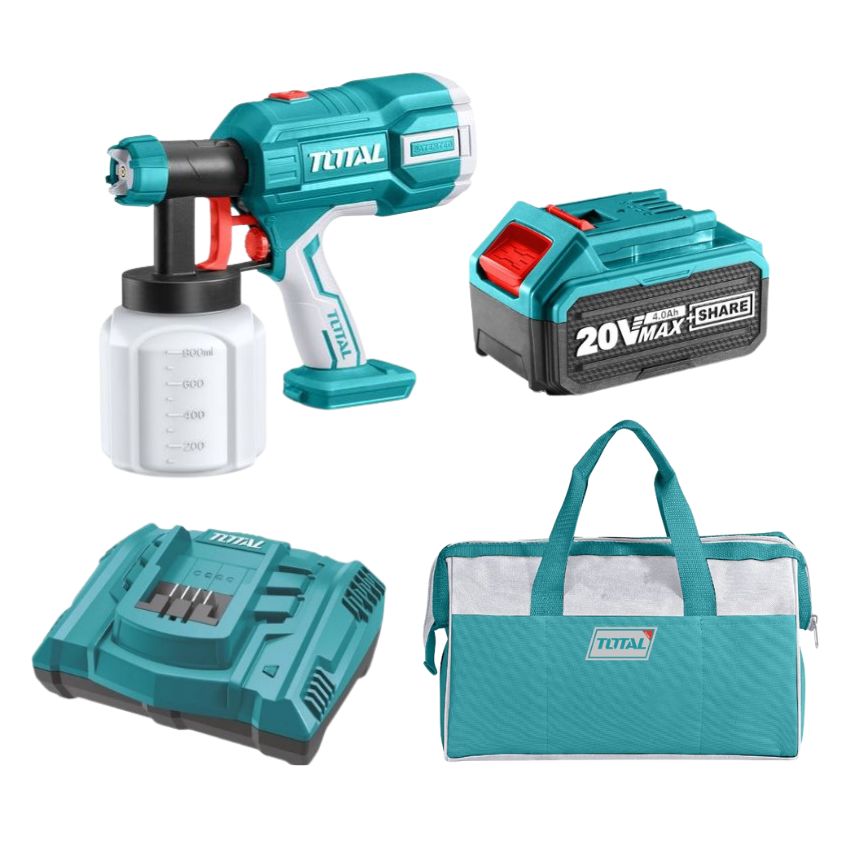 Total Tools – Lithium-Ion Spray Gun, 4.0Ah Battery, Charger and Tool Bag Total Tools – Lithium-Ion Spray Gun, 4.0Ah Battery, Charger and Tool Bag