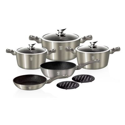 Berlinger Haus – Marble Coating Cookware Set – 10 Piece – Metallic Grey Berlinger Haus – Marble Coating Cookware Set – 10 Piece – Metallic Grey
