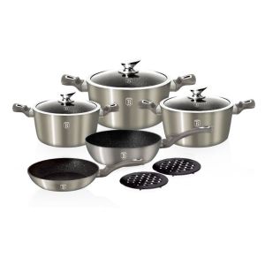 Berlinger Haus – Marble Coating Cookware Set – 10 Piece – Metallic Grey Berlinger Haus – Marble Coating Cookware Set – 10 Piece – Metallic Grey