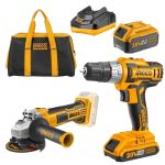 Ingco – Cordless Drill (20V) with Angle Grinder and Battery 5.0AH and Bag Ingco – Cordless Drill (20V) with Angle Grinder and Battery 5.0AH and Bag