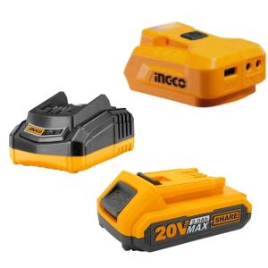 Ingco – USB – A Charger 20V PS+ with 2.0Ah Battery and Charger Ingco – USB – A Charger 20V PS+ with 2.0Ah Battery and Charger