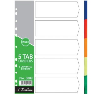 Treeline – A4 Index 5 Tab Rainbow Dividers A4 PVC – Printed – Pack of 10 Treeline – A4 Index 5 Tab Rainbow Dividers A4 PVC – Printed – Pack of 10