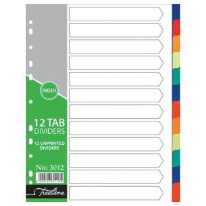 Treeline – A4 Index 12 Tab Rainbow Dividers A4 PVC – Printed – Pack of 10 Treeline – A4 Index 12 Tab Rainbow Dividers A4 PVC – Printed – Pack of 10
