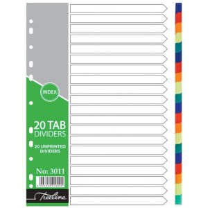 Treeline – A4 Index 20 Tab Rainbow Dividers A4 PVC – Printed – Pack of 10 Treeline – A4 Index 20 Tab Rainbow Dividers A4 PVC – Printed – Pack of 10