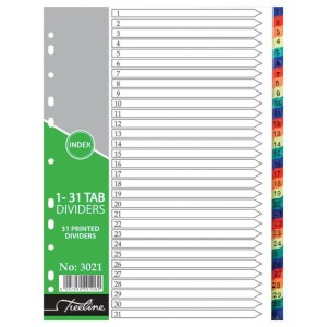 Treeline – A4 Index 1 to 31 Rainbow Dividers A4 PVC – Printed – Pack of 10 Treeline – A4 Index 1 to 31 Rainbow Dividers A4 PVC – Printed – Pack of 10