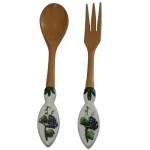 Wooden Spoon and Fork Server with Porcelain Handle Wooden Spoon and Fork Server with Porcelain Handle