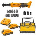 Ingco – 20V Lithium-Ion Drive Ratchet with Accessories, Socket and Toolbag Ingco – 20V Lithium-Ion Drive Ratchet with Accessories, Socket and Toolbag