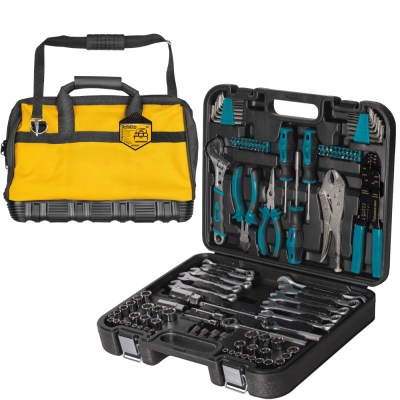 Hard Bottom Tool Bag – 16″ (400mm) with Mechanics Hand Tools Set – 121 Piece Hard Bottom Tool Bag – 16″ (400mm) with Mechanics Hand Tools Set – 121 Piece