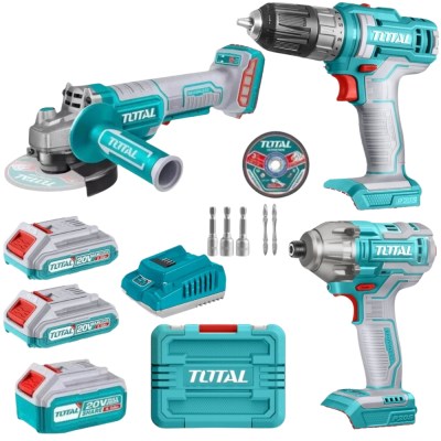Total Tools – Li-Ion Angle Grinder, Cordless Drill & Impact Wrench Combo Total Tools – Li-Ion Angle Grinder, Cordless Drill & Impact Wrench Combo