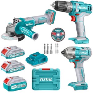 Total Tools – Li-Ion Angle Grinder, Cordless Drill & Impact Wrench Combo Total Tools – Li-Ion Angle Grinder, Cordless Drill & Impact Wrench Combo