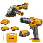 Ingco – Li-Ion Cordless Drill and Angle Grinder with Charger and Batteries Ingco – Li-Ion Cordless Drill and Angle Grinder with Charger and Batteries