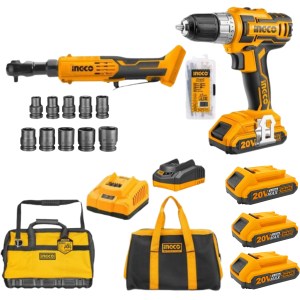 Ingco – Cordless Drill & Li-Ion Drive Ratchet with Accessories,Socket & bag Ingco – Cordless Drill & Li-Ion Drive Ratchet with Accessories,Socket & bag