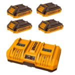 Ingco – Fast Intelligent Dual Charger with 4 x 2.0Ah Batteries Ingco – Fast Intelligent Dual Charger with 4 x 2.0Ah Batteries