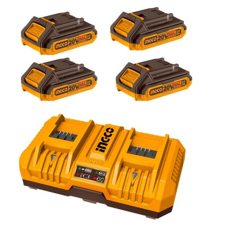 Ingco – Fast Intelligent Dual Charger with 4 x 2.0Ah Batteries Ingco – Fast Intelligent Dual Charger with 4 x 2.0Ah Batteries