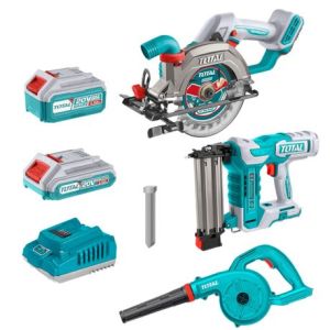 Total Tools – Blower, Brad Nailer, Circular Saw with 2&4Ah Battery Charger Total Tools – Blower, Brad Nailer, Circular Saw with 2&4Ah Battery Charger