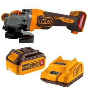 Ingco – Brushless Cordless Angle Grinder with 5.0Ah Battery and Charger Ingco – Brushless Cordless Angle Grinder with 5.0Ah Battery and Charger