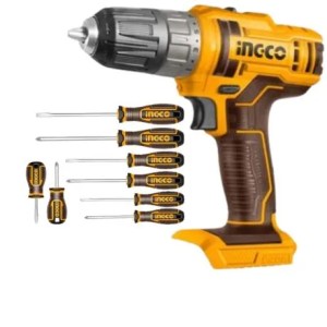 Ingco – Lithium-Ion Cordless Drill 20V with Srewdriver Set 8 Pieces Ingco – Lithium-Ion Cordless Drill 20V with Srewdriver Set 8 Pieces