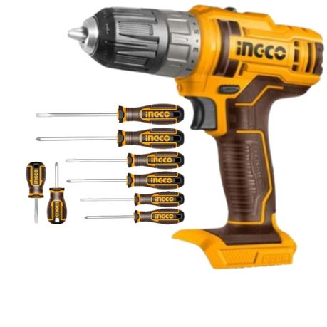 Ingco – Lithium-Ion Cordless Drill 20V with Srewdriver Set 8 Pieces Ingco – Lithium-Ion Cordless Drill 20V with Srewdriver Set 8 Pieces
