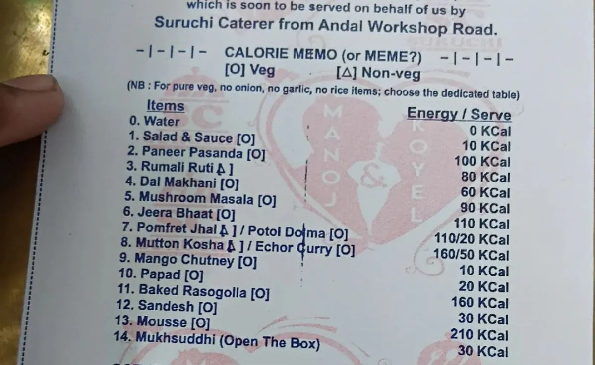 “Made By A Developer”: Internet Reacts To Calorie-Listed Food Menu In Indian Wedding “Made By A Developer”: Internet Reacts To Calorie-Listed Food Menu In Indian Wedding