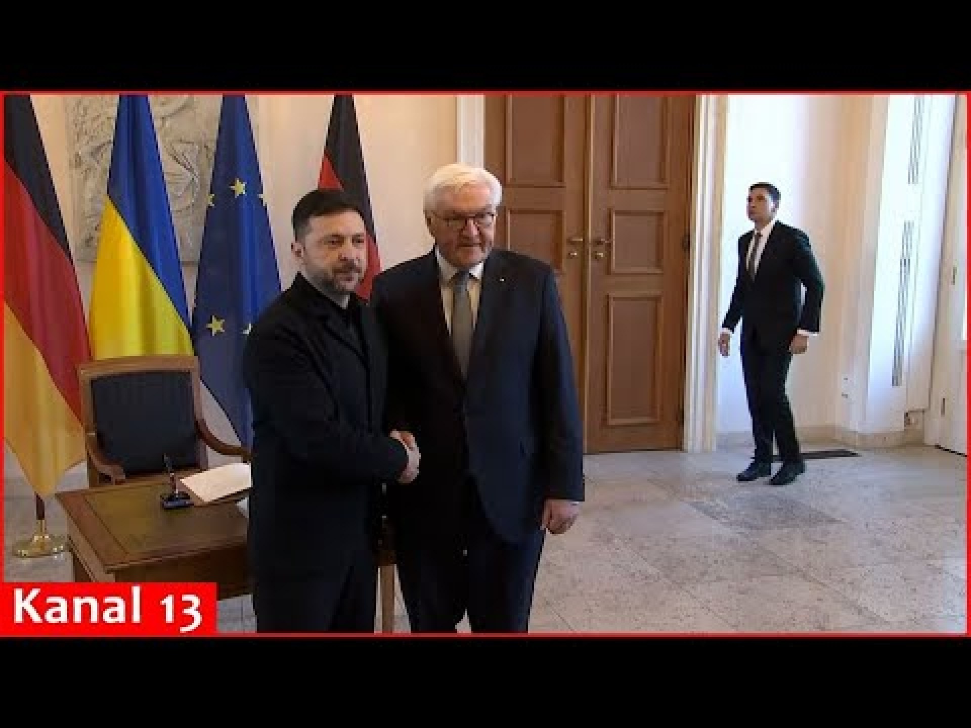 Zelenskyy received by German President Steinmeier at Bellevue Palace in Berlin, signs guest book Zelenskyy received by German President Steinmeier at Bellevue Palace in Berlin, signs guest book