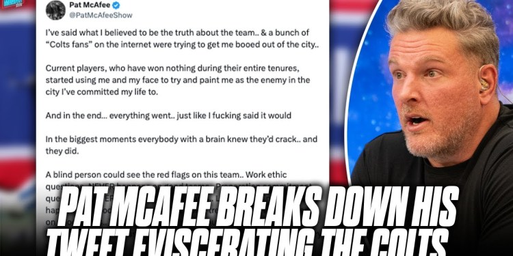 Pat McAfee Breaks Down His Tweet Eviscerating The Colts After Loss To Giants, Missing Playoffs Pat McAfee Breaks Down His Tweet Eviscerating The Colts After Loss To Giants, Missing Playoffs