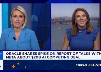 Oracle shares spike on report of talks with Meta about B AI computing deal Oracle shares spike on report of talks with Meta about B AI computing deal