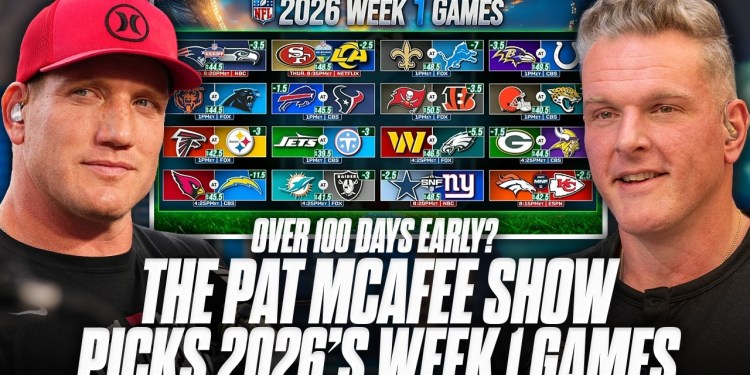 The Pat McAfee Show’s Picks For NFL’s 2027 Week 1 (Over 100 Days Early) (Totally Official) The Pat McAfee Show’s Picks For NFL’s 2027 Week 1 (Over 100 Days Early) (Totally Official)