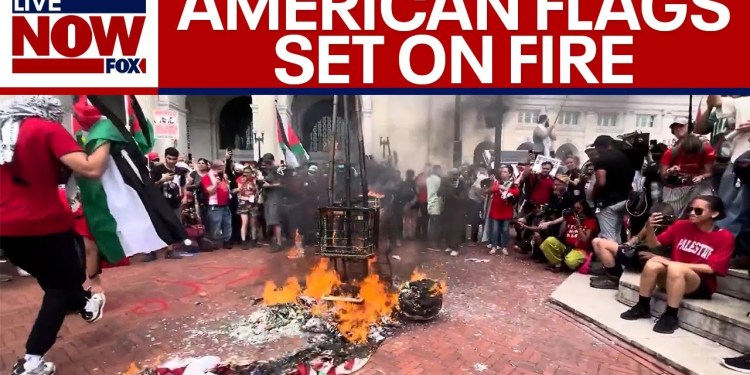 WATCH: American flags burned in protest of Netanyahu speech to Congress | LiveNOW from FOX WATCH: American flags burned in protest of Netanyahu speech to Congress | LiveNOW from FOX
