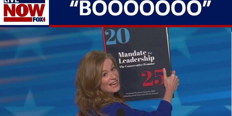 Project 2025 takes stage to “boos” at DNC in Chicago | LiveNOW from FOX Project 2025 takes stage to “boos” at DNC in Chicago | LiveNOW from FOX