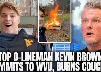 Top OL Recruit Kevin Brown Commits To WVU, Burns A Couch Live with Pat McAfee Top OL Recruit Kevin Brown Commits To WVU, Burns A Couch Live with Pat McAfee