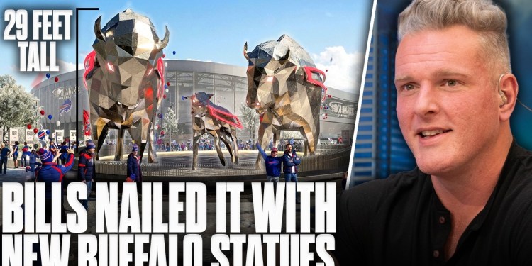 Pat McAfee Debuts Bills’ Buffalo Statues Outside Of New Highmark Stadium Pat McAfee Debuts Bills’ Buffalo Statues Outside Of New Highmark Stadium
